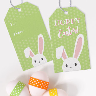 Étiquettes-cadeau Bunny de Pâques rougeoyant Funky Spring Green