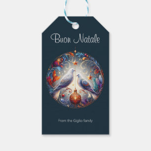 Étiquettes-cadeau Buon Natale 2 colombes fête de Noël italienne