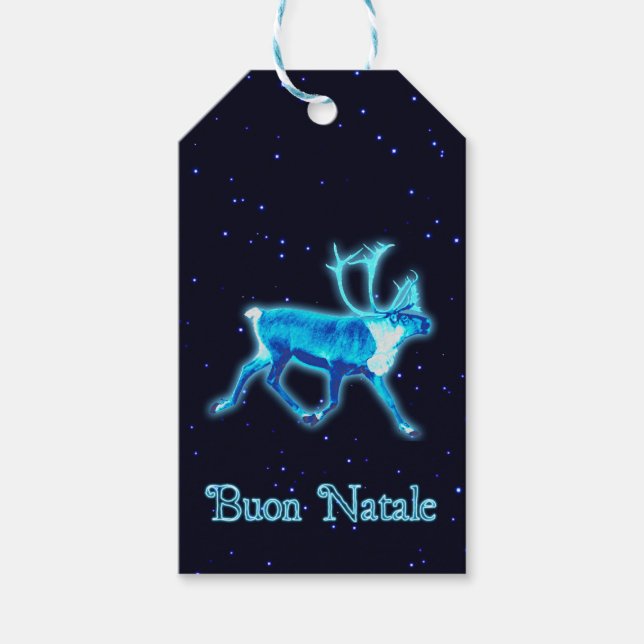 Étiquettes-cadeau Buon Natale - Caribou bleu (rennes) (Devant)