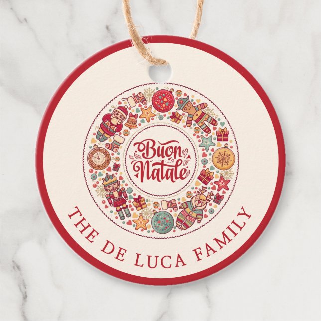 Étiquettes Cadeau Buon Natale Wreath (Devant)