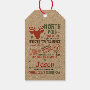 Étiquettes-cadeau Bureau de poste du Pôle Nord Nom personnalisé Noël