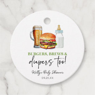 Étiquettes Cadeau Burgers Brews et Couches Aussi! Baby Shower