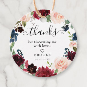 Étiquettes Cadeau Burgundy Blush Navy Fête des mariées de fleurs flo