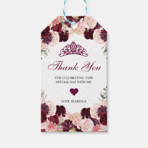 Étiquettes-cadeau Burgundy Blush Rose Floral Merci Tags cadeaux