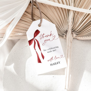 Étiquettes-cadeau Burgundy Bow Fête des mariées Merci, Favoriser Tag