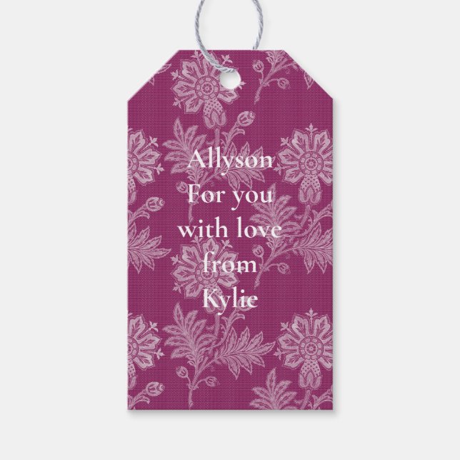 Étiquettes-cadeau Burgundy Fleurs Dentelle Fête de Mariage (Devant)