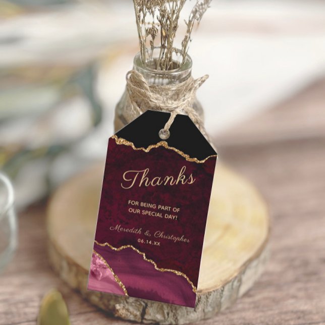 Étiquettes-cadeau Burgundy Gold Agate Geode Merci Mariage (Créateur téléchargé)