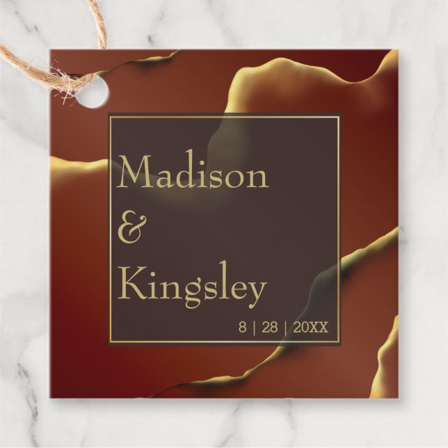 Étiquettes Cadeau 🤵 Burgundy Gold Elegant Inky Mariage Abstrait (Devant)