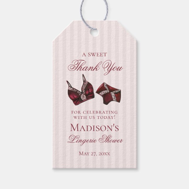 Étiquettes-cadeau Burgundy Lingerie Shower Bachelorette Bridal Favor (Devant)