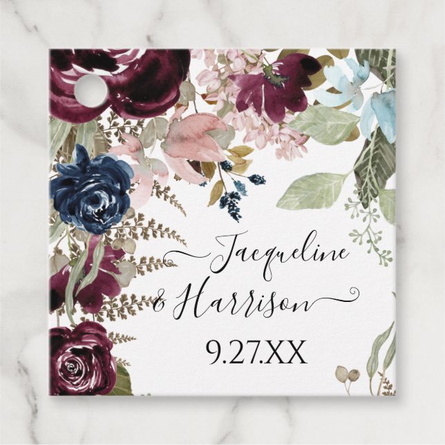 Étiquettes Cadeau Burgundy Navy Floral Elegant Eucalyptus Folio (Devant)