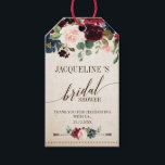Étiquettes-cadeau Burgundy Navy Floral Rustic Boho Fête des mariées<br><div class="desc">Aquarelle bordeaux rouge marine rousse rose rousse pays rustique classe fleurie douche nuptiale merci tag cadeau modèle avec feuillage botanique vert et feuilles eucalyptus en arrière - plan en bois. Ce magnifique design facile à customiser peut s'adapter facilement à vos couleurs, styles et thèmes mariages et il est un choix...</div>