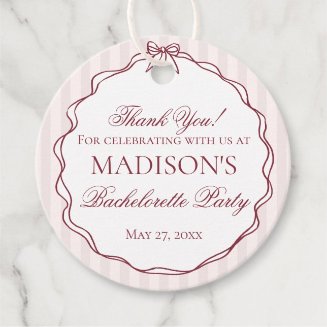Étiquettes Cadeau Burgundy Red and Black Bachelorette Party (Devant)