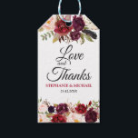 Étiquettes-cadeau Burgundy Red Floral Rustic Boho tag cadeau<br><div class="desc">Aquarelle Bourgogne Rouge Floral Rustique Boho Mariage tag cadeau. Parfait pour un mariage de automne. Le design comprend un bouquet époustouflant de bordeaux / Marsala, pêche, fleurs marines / roses avec feuilles assortis. S'il vous plaît trouver d'autres modèles et variantes dans mon magasin "blissweddingpaperie". N'hésitez pas à me contacter pour...</div>