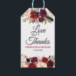 Étiquettes-cadeau Burgundy Red Floral Rustic Boho tag cadeau<br><div class="desc">Aquarelle Bourgogne Rouge Floral Rustique Boho Mariage tag cadeau. Parfait pour un mariage de automne. Le design comprend un bouquet époustouflant de bordeaux / Marsala, pêche, fleurs marines / roses avec feuilles assortis. S'il vous plaît trouver d'autres modèles et variantes dans mon magasin "blissweddingpaperie". N'hésitez pas à me contacter pour...</div>