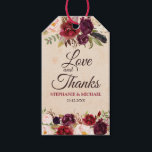 Étiquettes-cadeau Burgundy Red Floral Rustic Boho tag cadeau<br><div class="desc">Aquarelle Bourgogne Rouge Floral Rustique Boho Burlap Mariage tag cadeau. Parfait pour un mariage de automne. Le design comprend un bouquet époustouflant de bordeaux / Marsala, pêche, fleurs marines / roses avec feuilles assortis. S'il vous plaît trouver d'autres modèles et variantes dans mon magasin "blissweddingpaperie". N'hésitez pas à me contacter...</div>