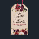 Étiquettes-cadeau Burgundy Red Floral Rustic Boho tag cadeau<br><div class="desc">Aquarelle Bourgogne Rouge Floral Rustique Boho Burlap Mariage tag cadeau. Parfait pour un mariage de automne. Le design comprend un bouquet époustouflant de bordeaux / Marsala, pêche, fleurs marines / roses avec feuilles assortis. S'il vous plaît trouver d'autres modèles et variantes dans mon magasin "blissweddingpaperie". N'hésitez pas à me contacter...</div>