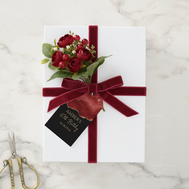 Étiquettes-cadeau Burgundy Red Gold Glitter Abstract Watercolor (Créateur téléchargé)