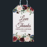 Étiquettes-cadeau Burgundy Red Navy Floral Rustic Boho tag cadeau<br><div class="desc">Aquarelle Bourgogne Rouge Marine Florale Rustique Boho Mariage tag cadeau. Parfait pour un mariage de automne. Le design comprend un bouquet époustouflant de bordeaux / Marsala, pêche, fleurs marines / roses avec feuilles assortis. S'il vous plaît trouver d'autres modèles et variantes dans mon magasin "blissweddingpaperie". N'hésitez pas à me contacter...</div>