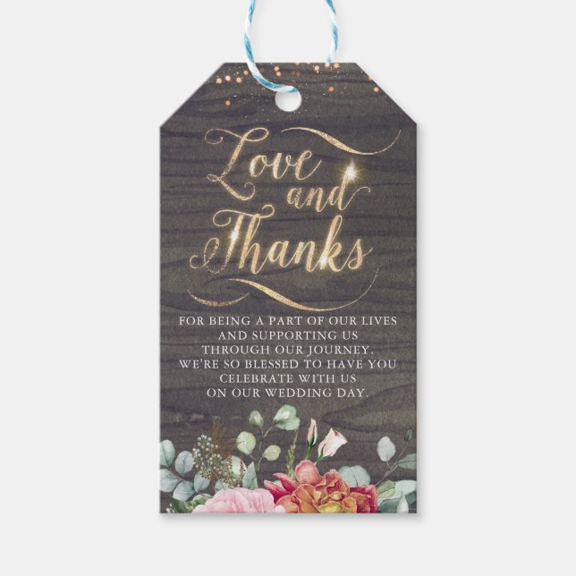 Étiquettes-cadeau Burgundy Rouge Floral Rustique Automne Merci (Devant)