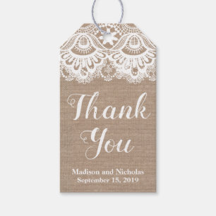 Étiquettes-cadeau Burlap and Lace Wedding Favor Tags cadeaux, Rustic