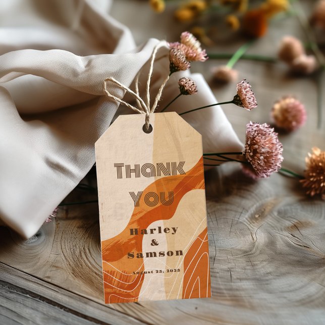 Étiquettes-cadeau Burnt orange rétro merci (Créateur téléchargé)