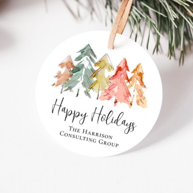 Étiquettes Cadeau Business Happy Holidays Aquarelle Entreprise (Créateur téléchargé)