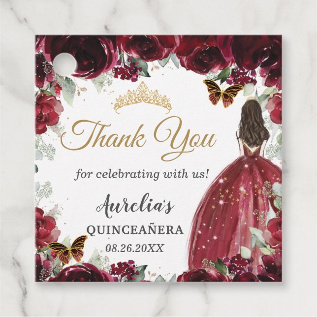 Étiquettes Cadeau Butterflies florales de Bourgogne Princess Gold Es (Devant)