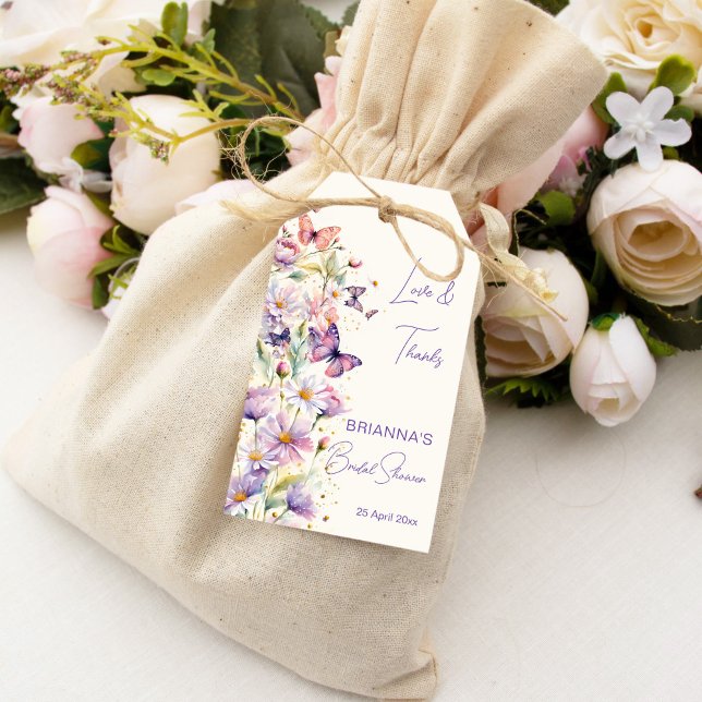 Étiquettes-cadeau Butterflies nuptiale lavande de douche merci pour (Butterflies bridal shower lavender pastel purple thank you favor gift tags)
