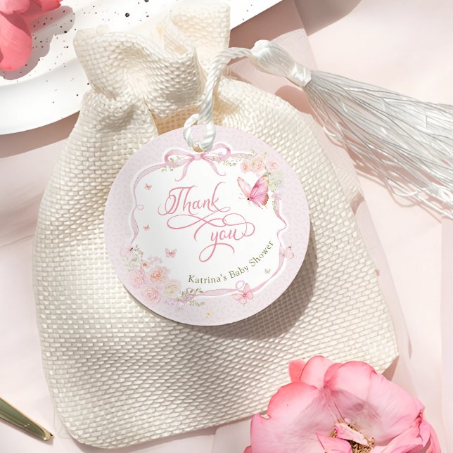 Étiquettes Cadeau Butterfly Pink Floral Baby Shower Thank You (Créateur téléchargé)