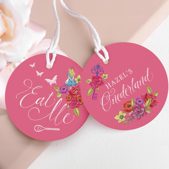 Étiquettes Cadeau Buvez moi Alice dans Onederland Vibrant Floral tea (Drink Me Alice in Onederland Vibrant Floral teacup Favor Tags)