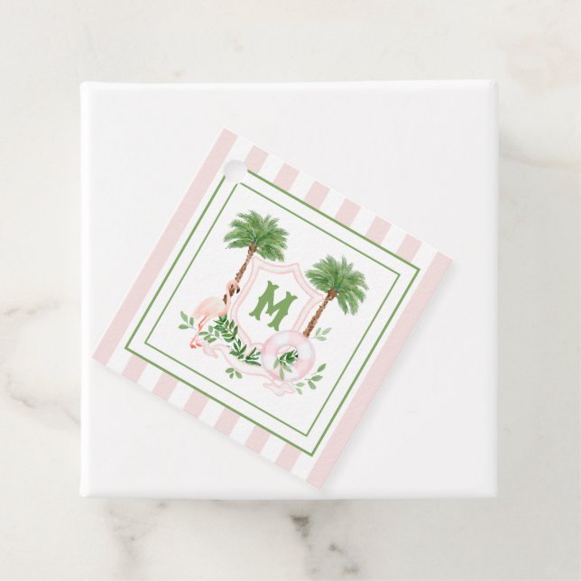 Étiquettes Cadeau Cabana Stripes Palm Beach Monogram Crest (En situation)