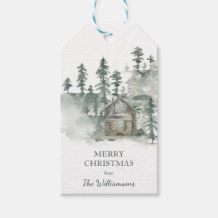 Étiquettes-cadeau Cabane Rustique Noël Personnalisé Vert Forêt