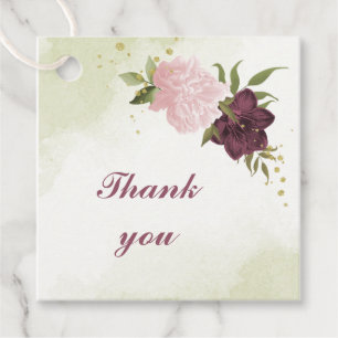 Étiquettes Cadeau cabernet rose fleurs verdure mariage