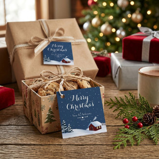 Étiquettes Cadeau Cabine d'hiver cosy Joyeux Noël 
