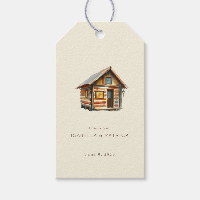 Étiquettes-cadeau Cabine Rustique Cosy à l'Aquarelle (Devant)