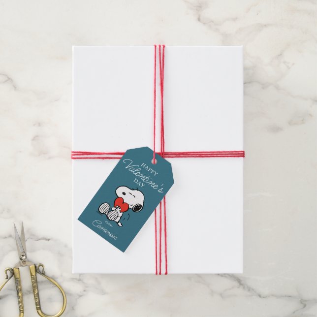 Étiquettes-cadeau cacahuètes | Saint Valentin | Snoopy Heart Hug (Avec de la ficelle)