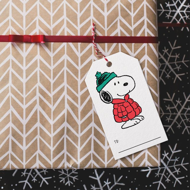 Étiquettes-cadeau cacahuètes | Snoopy Chat d'hiver et Casquette (Gift tag on gift)