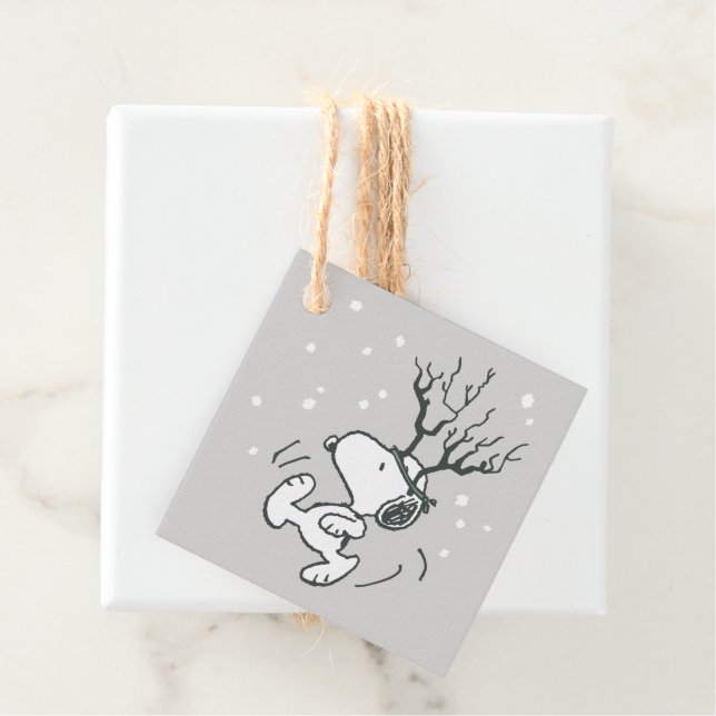 Étiquettes Cadeau cacahuètes | Snoopy Reindeer (En situation)
