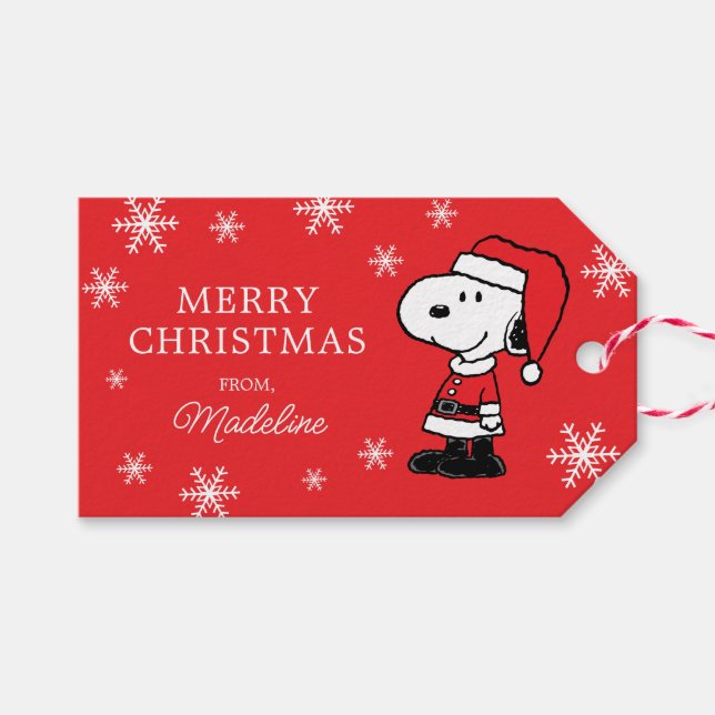 Étiquettes-cadeau cacahuètes | Snoopy Santa Claus (Devant (Horizontal))