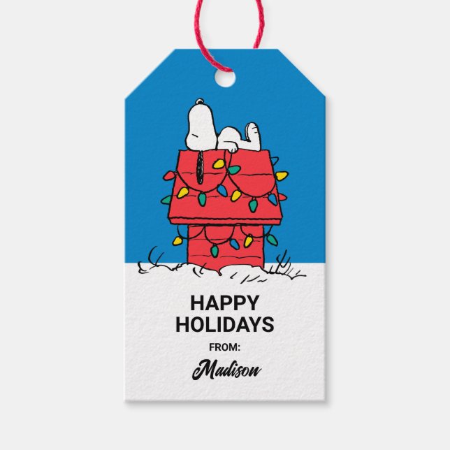 Étiquettes-cadeau cacahuètes | Snoopy's Dog House With Lights (Devant)