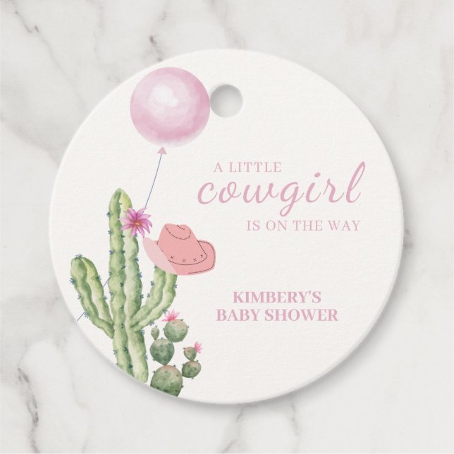 Étiquettes Cadeau Cactus à fleurs roses Baby shower à ballons (Devant)