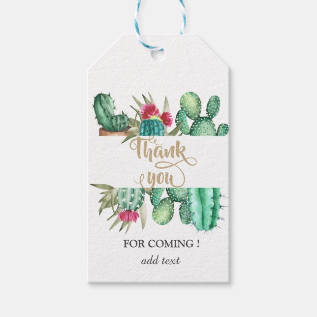 Étiquettes-cadeau Cactus à points polka aquarelle (Devant)