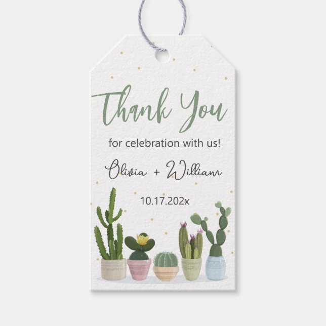 Étiquettes-cadeau Cactus Aquarelle Verdure Merci  (Devant)