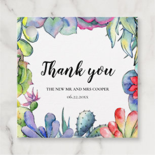 Étiquettes Cadeau Cactus et succulents mariage d'aquarelle
