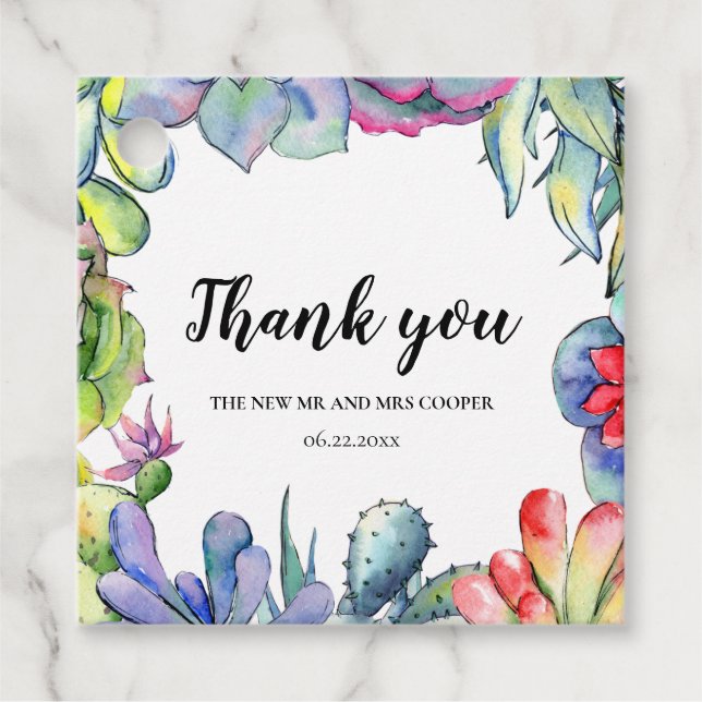 Étiquettes Cadeau Cactus et succulents mariage d'aquarelle (Devant)