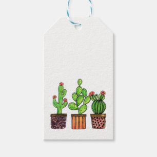 Étiquettes-cadeau Cactus mignon d'aquarelle dans des pots