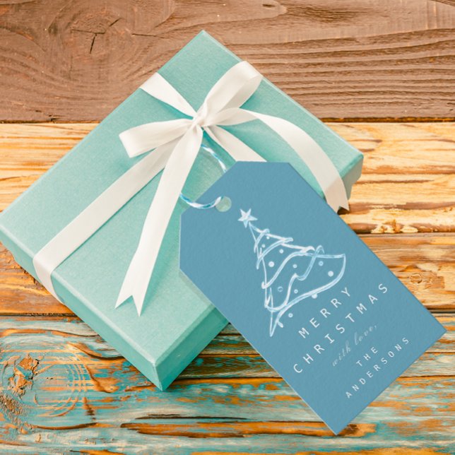 Étiquettes-cadeau Cadeau À Joyeux Noël Bonne année Arbre Bleu (Gift To Merry Christmas Happy New Year Tree Blue Gift Tags)