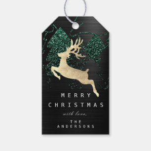 Étiquettes-cadeau Cadeau à scintiller arbre de Noël noir d'or vert