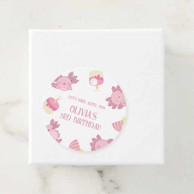 Étiquettes Cadeau Cadeau Anniversaire de enfant Axolotl rose (En situation)