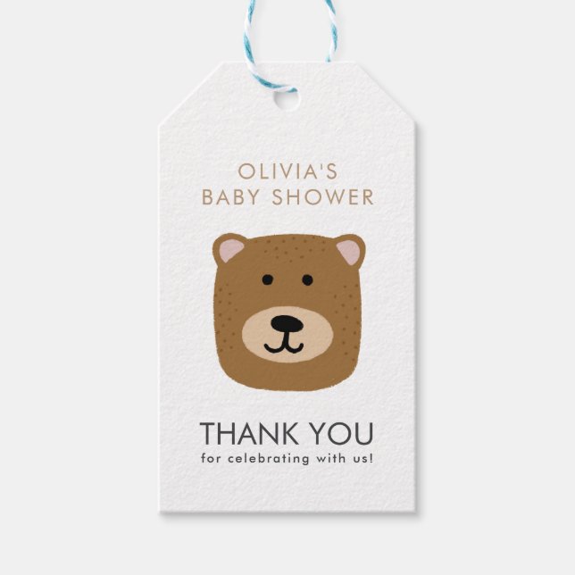 Étiquettes-cadeau Cadeau bébé ours mignon Shower (Devant)